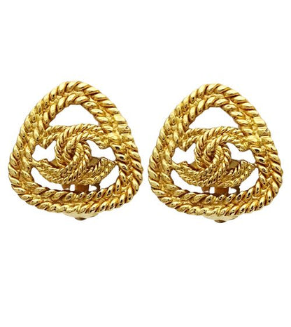 Chanel Earrings CC Logo Gold Plated Triangle Chain