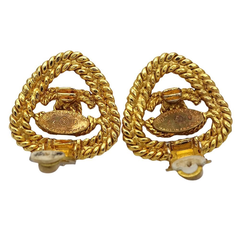 Chanel Earrings CC Logo Gold Plated Triangle Chain — view 7