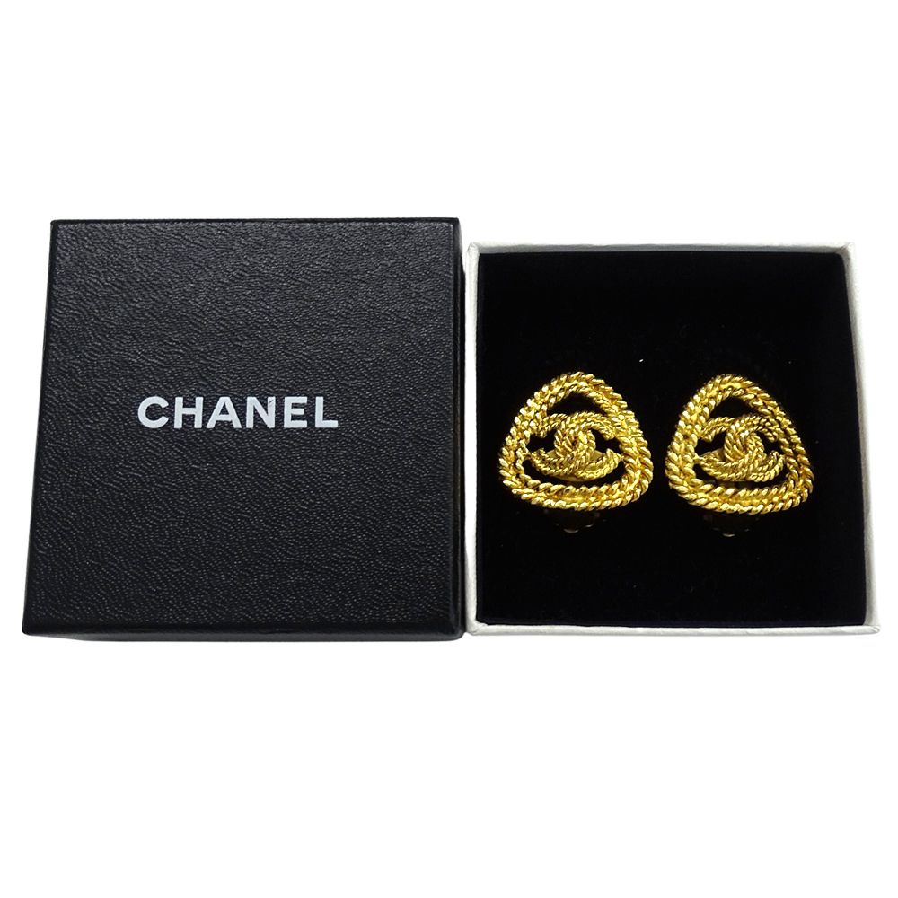 Chanel Earrings CC Logo Gold Plated Triangle Chain — view 9
