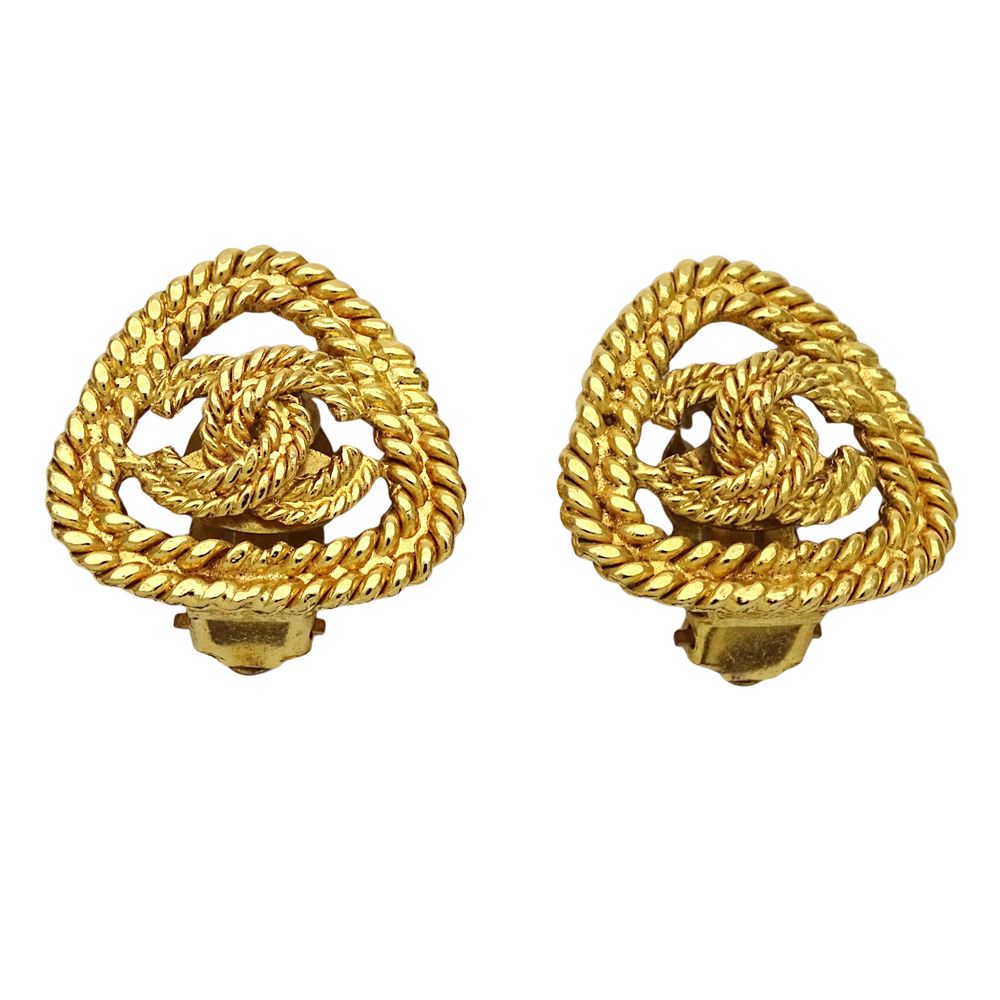 Chanel Earrings CC Logo Gold Plated Triangle Chain — view 4