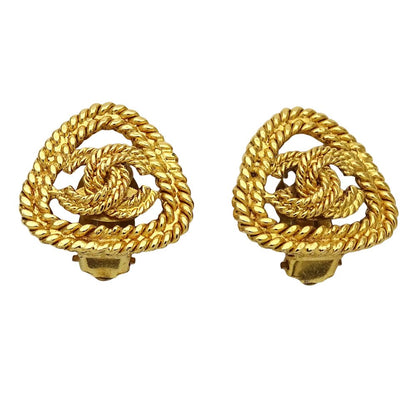 Chanel Earrings CC Logo Gold Plated Triangle Chain — view 4