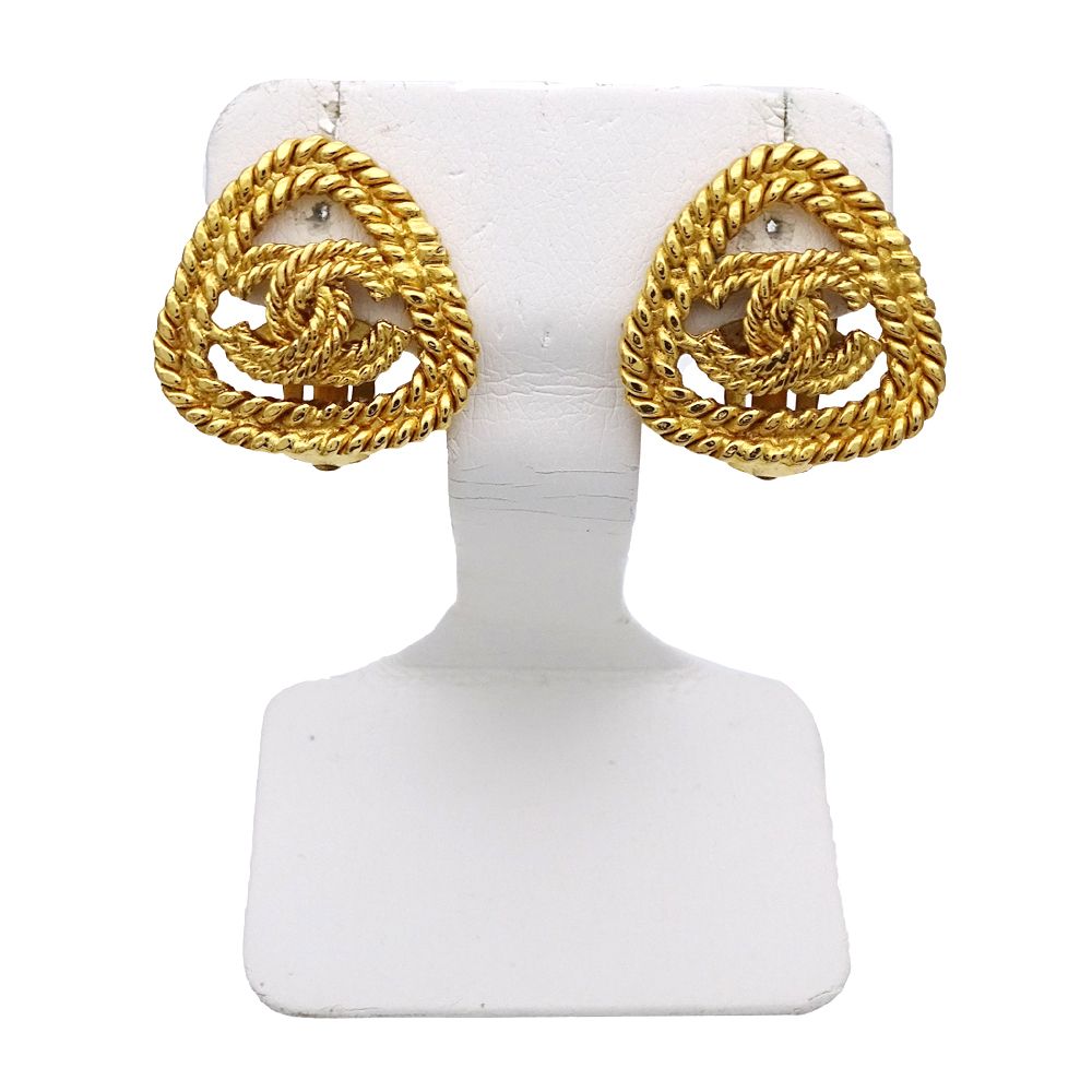 Chanel Earrings CC Logo Gold Plated Triangle Chain — view 2