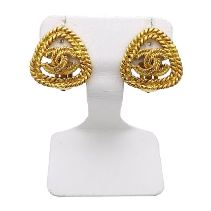 Chanel Earrings CC Logo Gold Plated Triangle Chain — view 2