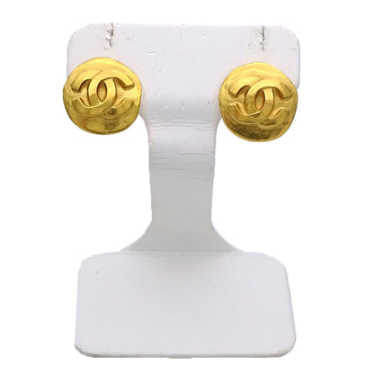 Chanel Earrings CC Logo Gold Plated Round Simple — view 2