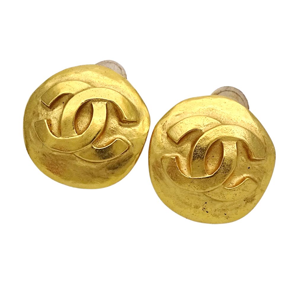 Chanel Earrings CC Logo Gold Plated Round Simple — view 3