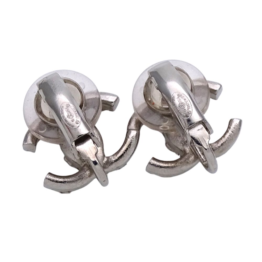 Chanel Earrings CC Logo Rhinestone Silver Simple — view 4