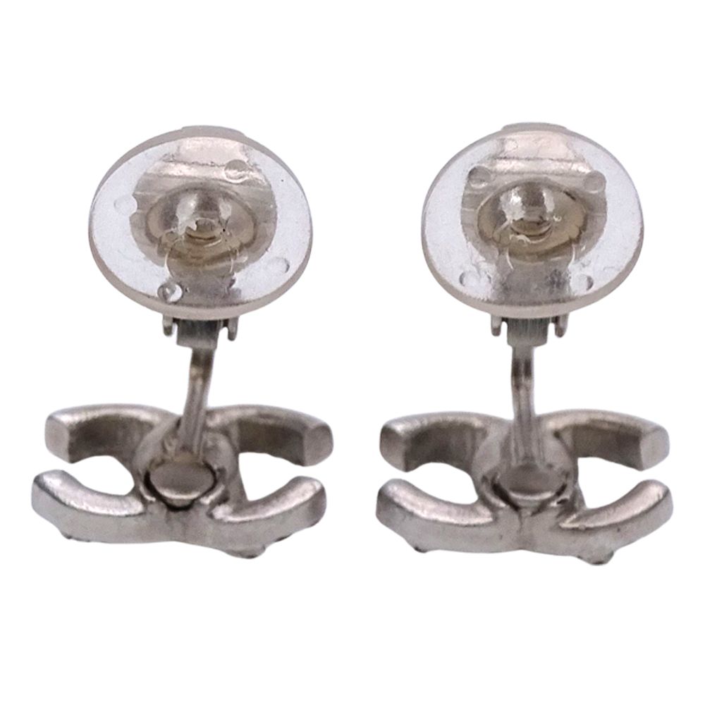 Chanel Earrings CC Logo Rhinestone Silver Simple — view 5