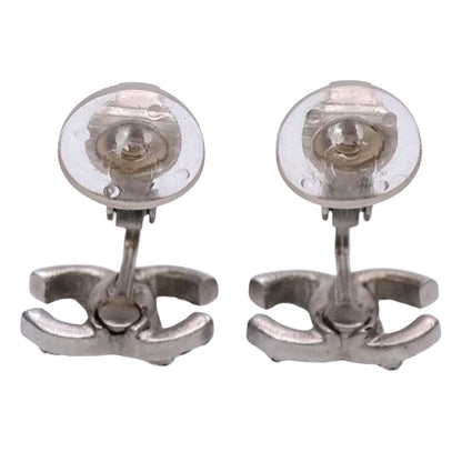 Chanel Earrings CC Logo Rhinestone Silver Simple — view 5