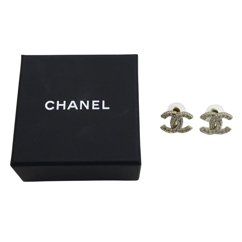 Chanel Earrings CC Logo Metal Rhinestone Champagne Gold — view 6