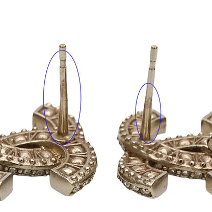 Chanel Earrings CC Logo Metal Rhinestone Champagne Gold — view 8