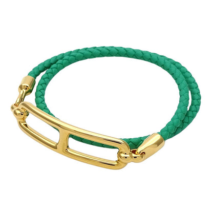 Hermes Bracelet Roulis Double Tour Leather Bamboo Green Gold