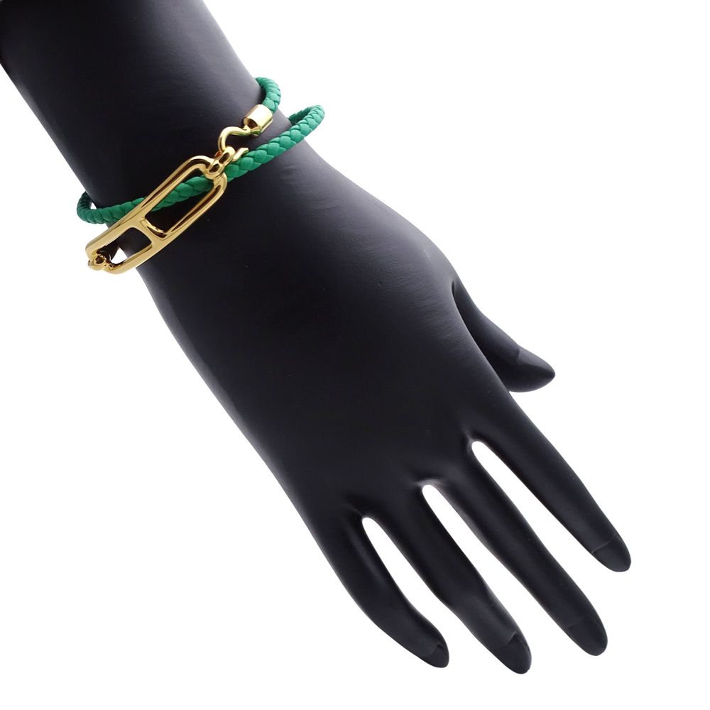 Hermes Bracelet Roulis Double Tour Leather Bamboo Green Gold — view 6