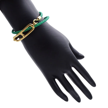 Hermes Bracelet Roulis Double Tour Leather Bamboo Green Gold — view 6