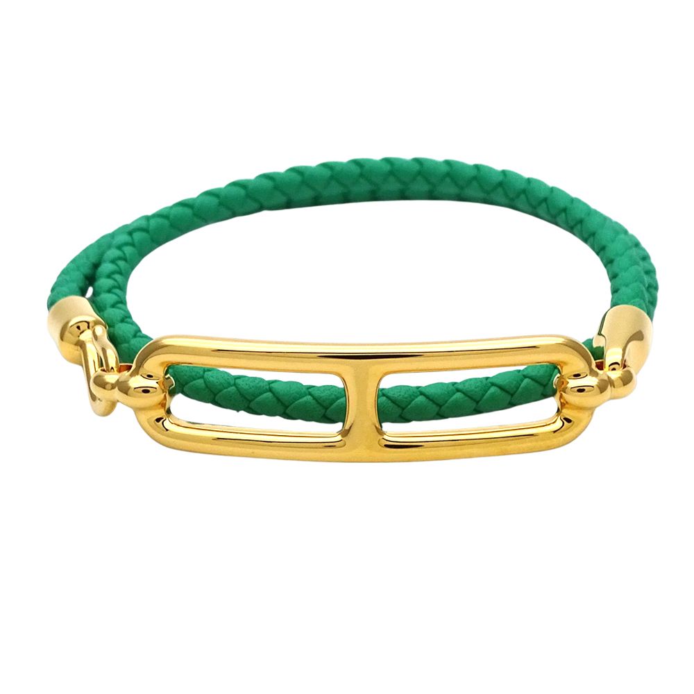 Hermes Bracelet Roulis Double Tour Leather Bamboo Green Gold — view 2