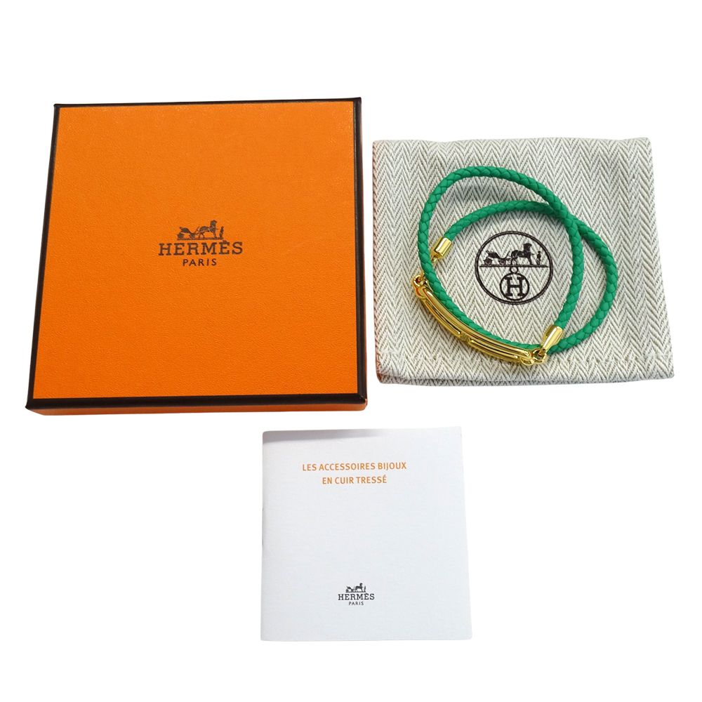 Hermes Bracelet Roulis Double Tour Leather Bamboo Green Gold — view 5