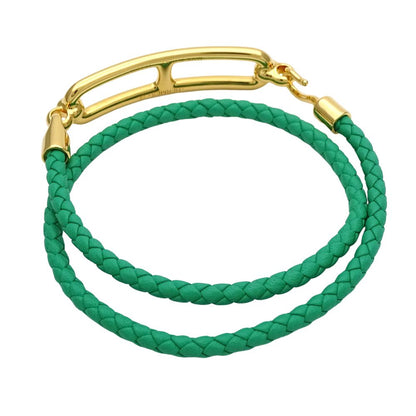 Hermes Bracelet Roulis Double Tour Leather Bamboo Green Gold — view 3