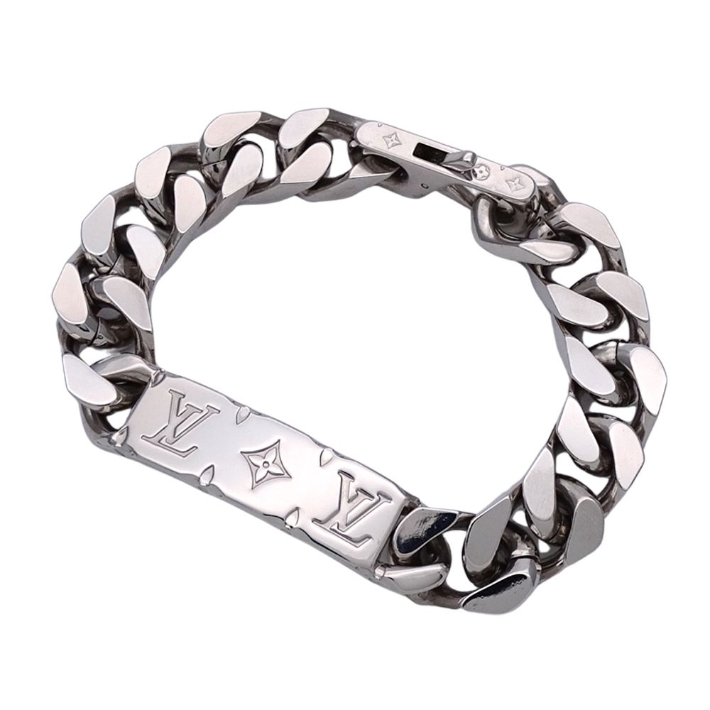 Louis Vuitton Bracelet Metal Chain Monogram Silver Logo Cool Presence