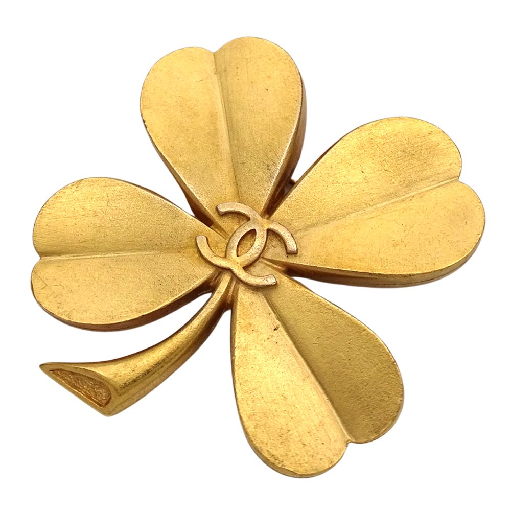 Chanel Brooch CC Logo Clover Gold