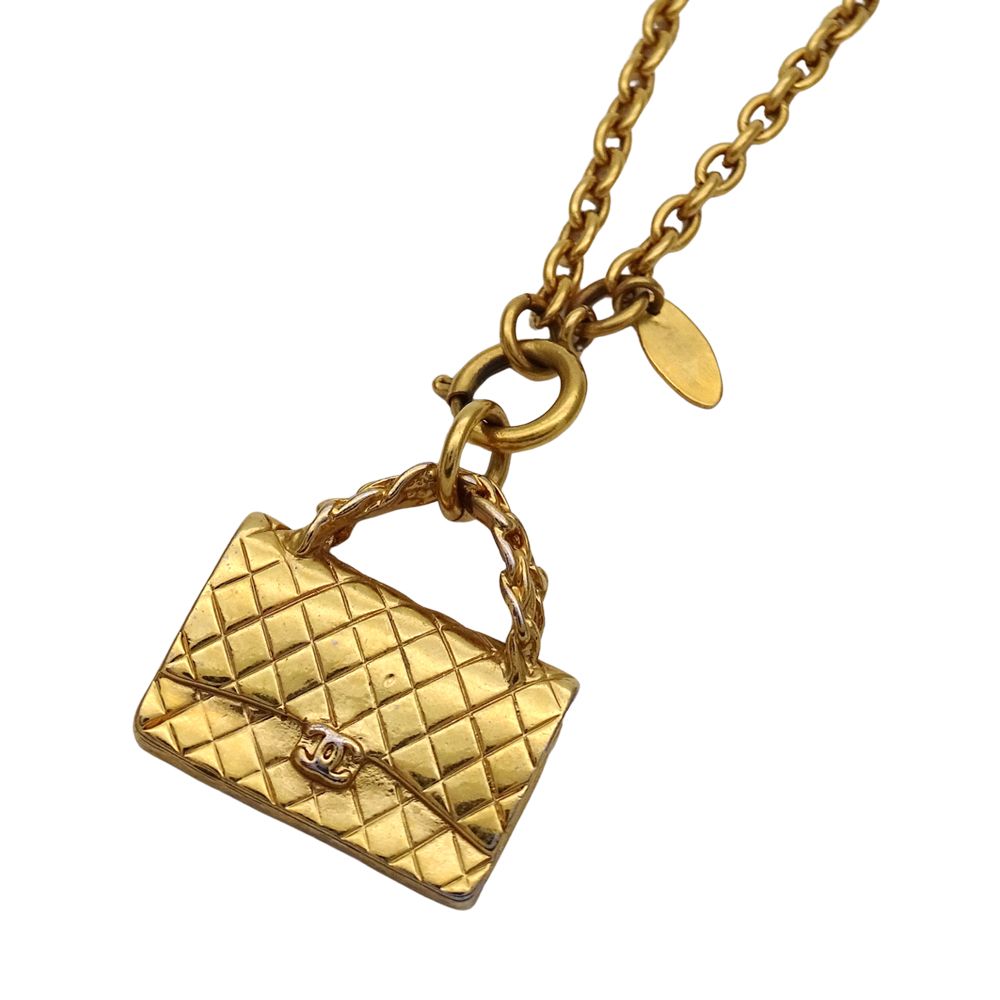 Chanel Necklace Quilted Gold Plated Bag Motif Long