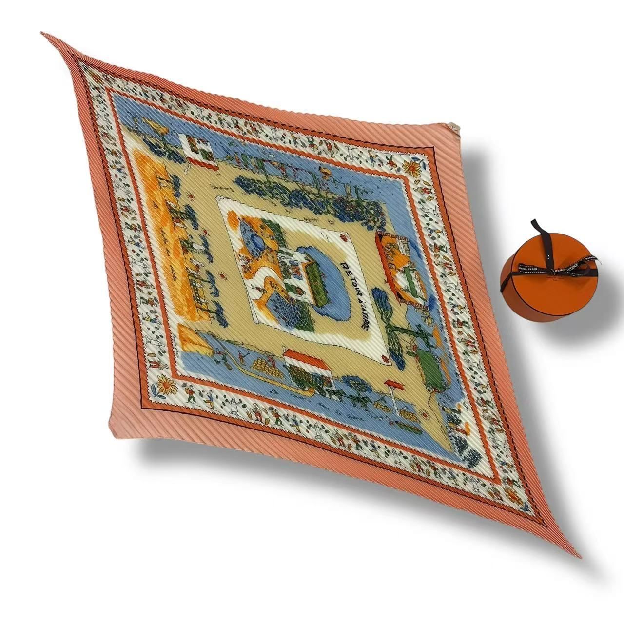 Hermes Pleats Tour Terre Return Silk Pink Scarf
