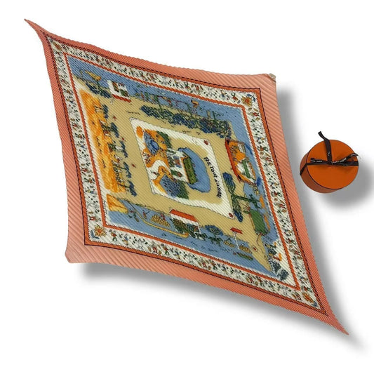 Hermes Pleats Tour Terre Return Silk Pink Scarf