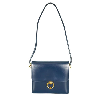 Hermes Shoulder Bag Sequana 22 Vintage Leather Blue Gold