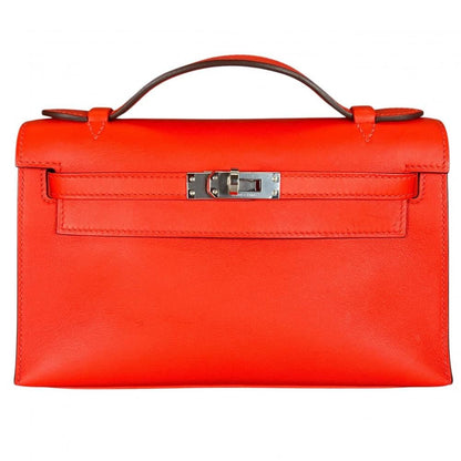 Hermes Handbag Pochette Kelly Clutch Silver
