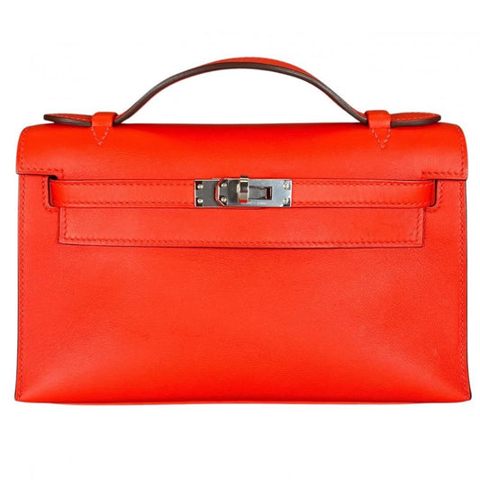 Hermes Handbag Pochette Kelly Clutch Silver
