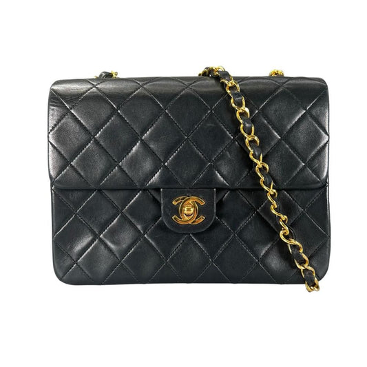 Chanel Shoulder Bag Quilted Gold CC Logo Lambskin Black