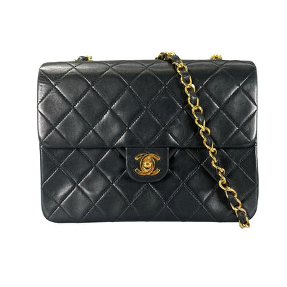 Chanel Shoulder Bag Quilted Gold CC Logo Lambskin Black