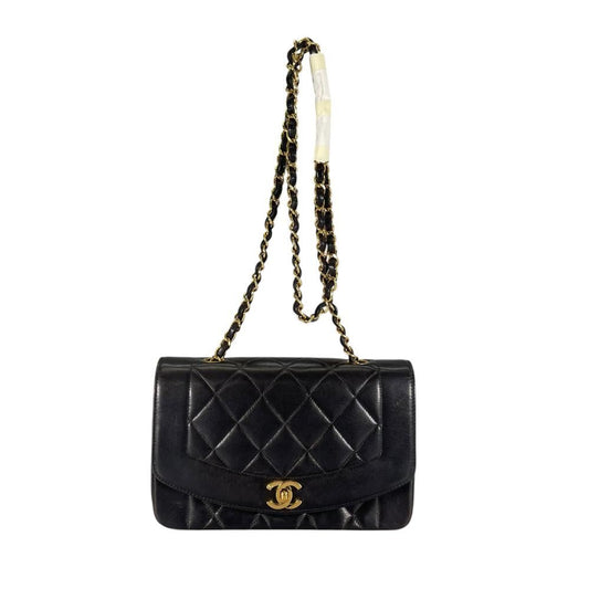 Chanel Shoulder Bag Diana 22 Chain Crossbody CC Logo Lambskin Black Gold