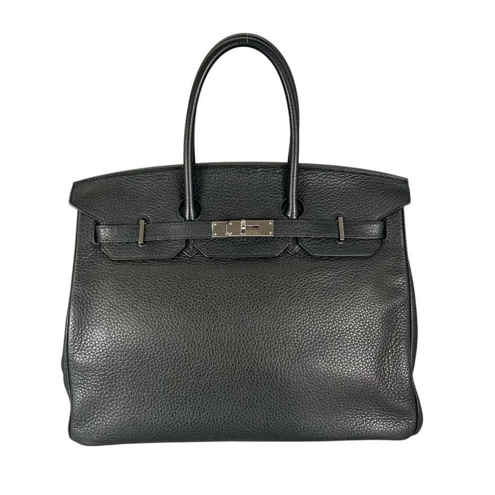Hermes Handbag Birkin 35 Silver Taurillon Clemence Black