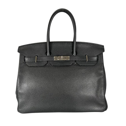 Hermes Handbag Birkin 35 Silver Taurillon Clemence Black