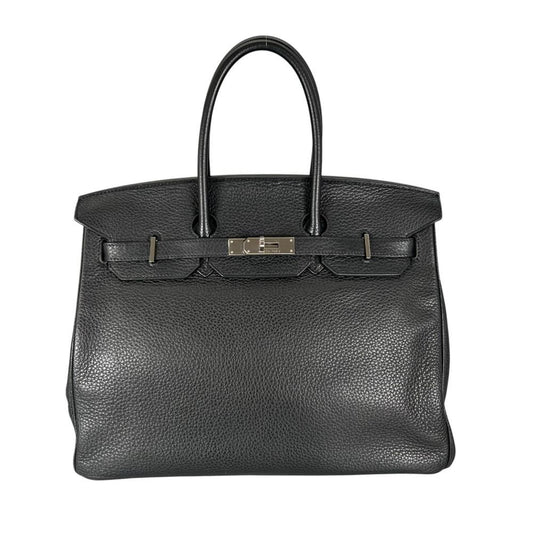 Hermes Handbag Birkin 35 Silver Taurillon Clemence Black