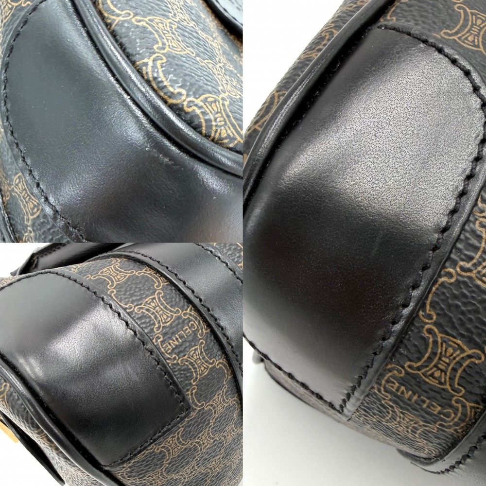 Celine Handbag Macadam Vintage Canvas Leather Brown Black Gold — view 9