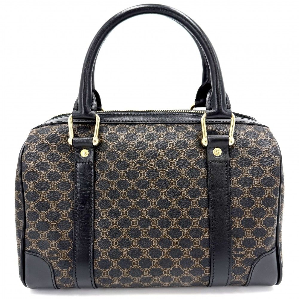 Celine Handbag Macadam Vintage Canvas Leather Brown Black Gold — view 2