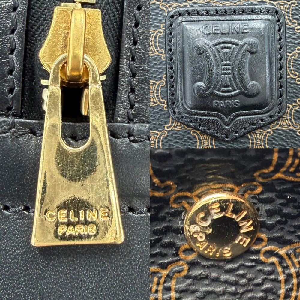 Celine Handbag Macadam Vintage Canvas Leather Brown Black Gold — view 5