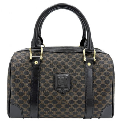Celine Handbag Macadam Vintage Canvas Leather Brown Black Gold