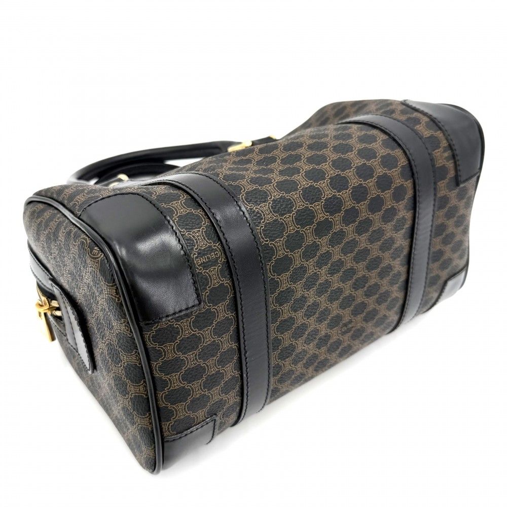 Celine Handbag Macadam Vintage Canvas Leather Brown Black Gold — view 3