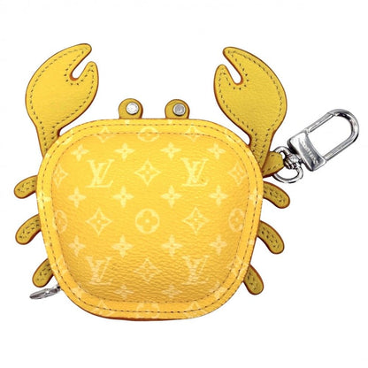 Louis Vuitton Key Holder Charm LV Crab Pouch Case Monogram Canvas Yellow Silver