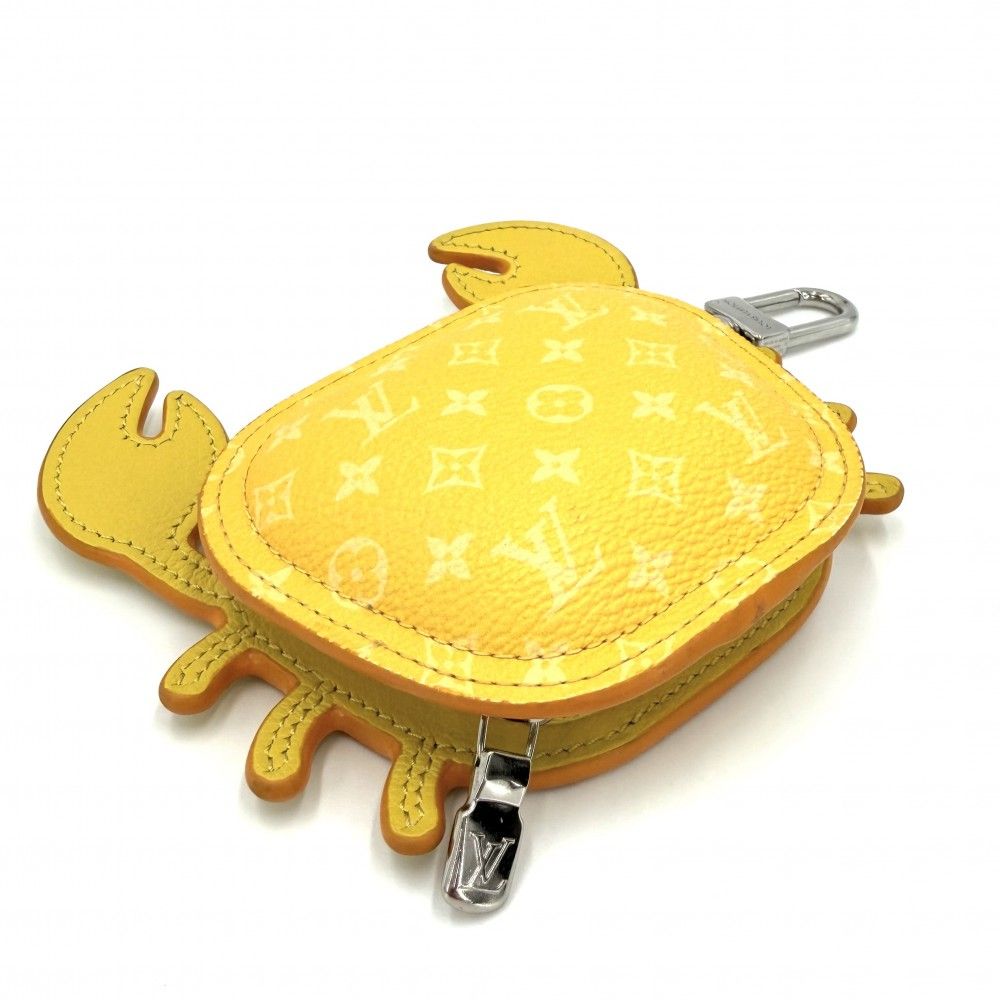 Louis Vuitton Key Holder Charm LV Crab Pouch Case Monogram Canvas Yellow Silver — view 3
