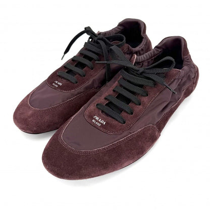 Prada Sneakers Collapse Shoes 38 Nylon Suede Bordeaux