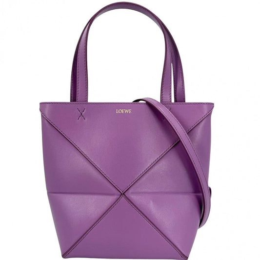 Loewe 2-Way Puzzle Fold Tote Mini Shoulder Bag Crossbody Leather Purple Gold