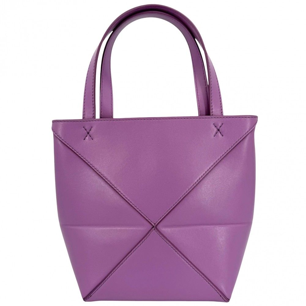 Loewe 2-Way Puzzle Fold Tote Mini Shoulder Bag Crossbody Leather Purple Gold — view 2