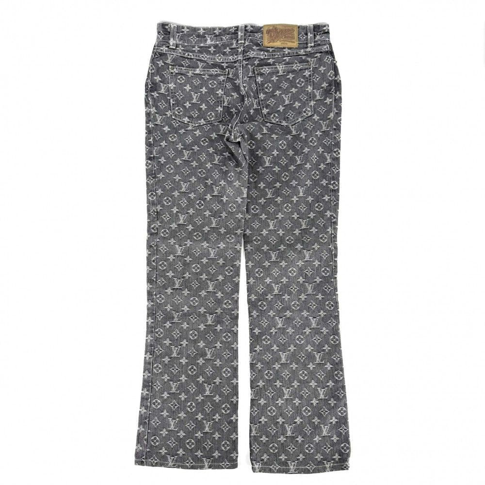 Louis Vuitton Denim Pants Monogram Jeans Long 38 Gray Antique Gold Cotton — view 2