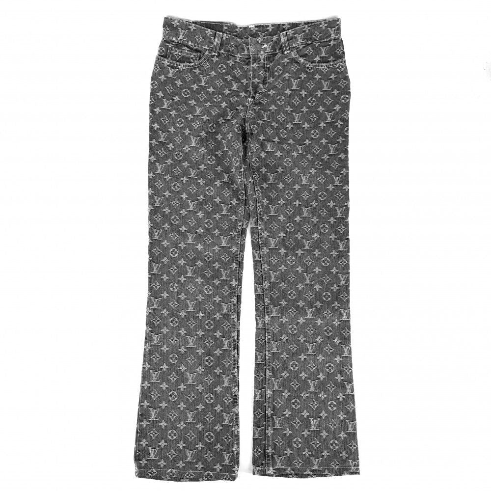 Louis Vuitton Denim Pants Monogram Jeans Long 38 Gray Antique Gold Cotton