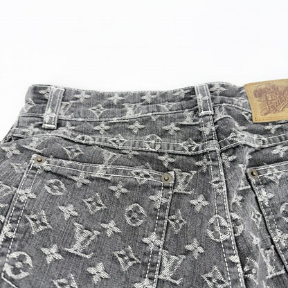 Louis Vuitton Denim Pants Monogram Jeans Long 38 Gray Antique Gold Cotton — view 6