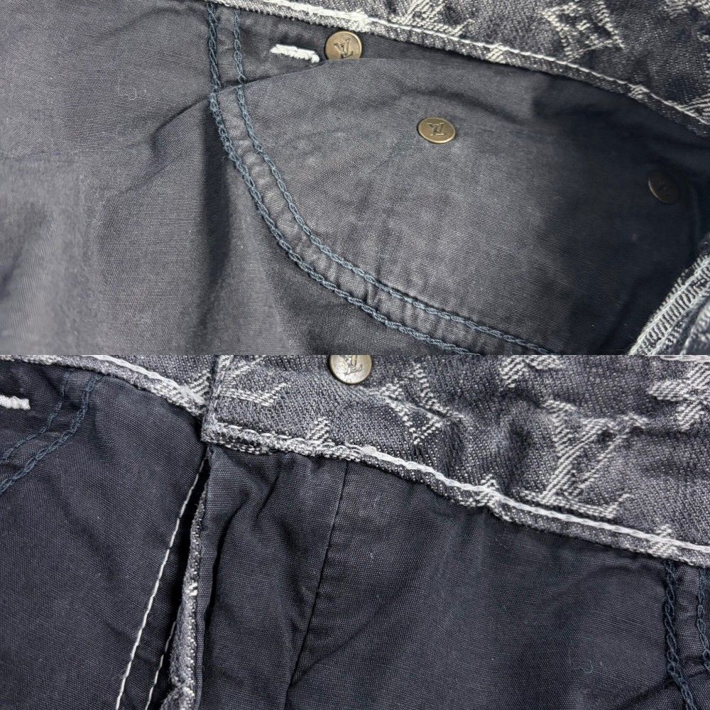 Louis Vuitton Denim Pants Monogram Jeans Long 38 Gray Antique Gold Cotton — view 5