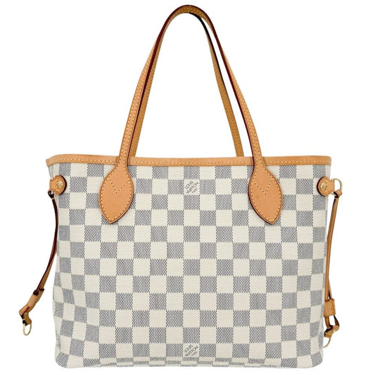 Louis Vuitton Tote Damier Azur Neverfull PM Handbag Shoulder Canvas Gold