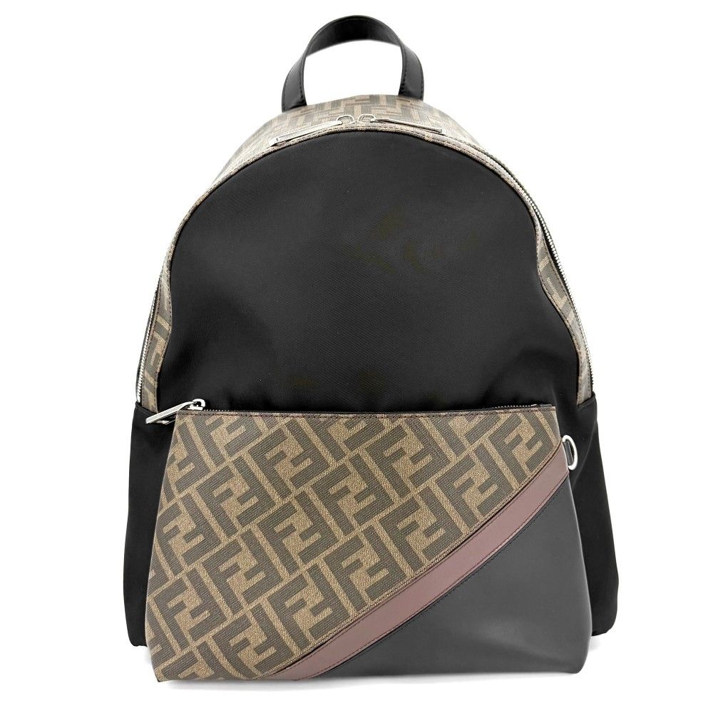 Fendi Zucca Backpack Nylon Leather Brown Black Silver